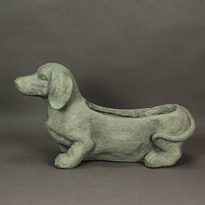 Zeckos - Wholesale Plant pot - Rustic Distressed Grey Stone Finish Dachshund Dog Planter3
