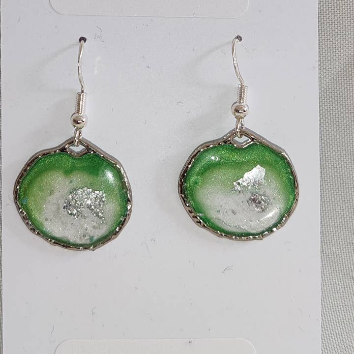 Arynna Création - Wholesale Dangle Earrings - Sparkling Greenery - Resin Earrings - 925S Silver Hook