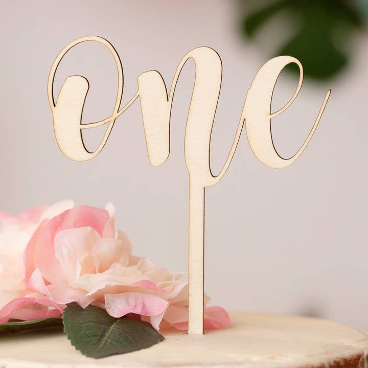 Topper de bolo de 1º aniversário em madeira, Festa Rústica Natural por atacado de Lady Laser Co