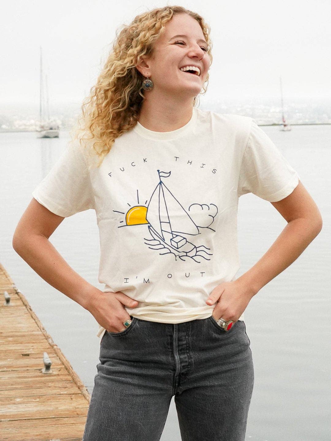 Culk - Wholesale Screen Printed T-Shirt - Unisex - Sailboat Tee Cream2