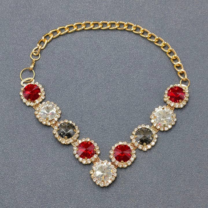 Tri-tone Glass Inlaid Rhinestone Linked Chain Pet Collar for wholesale by Mio Queena