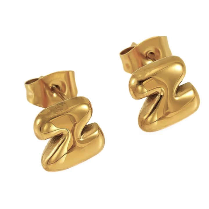 Gelbgold Bubble Letter Mini Ohrstecker mit Buchstaben aus 18K Goldstahl für den Großhandel auf Faire26