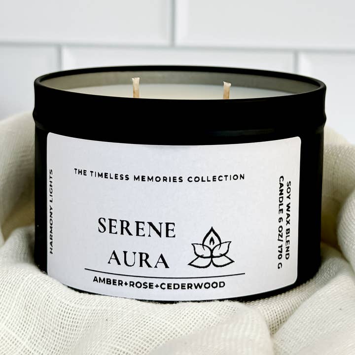 Serene Aura - Boîte à bougie au soja noire mate de 6 oz pour la vente par Harmony Lights