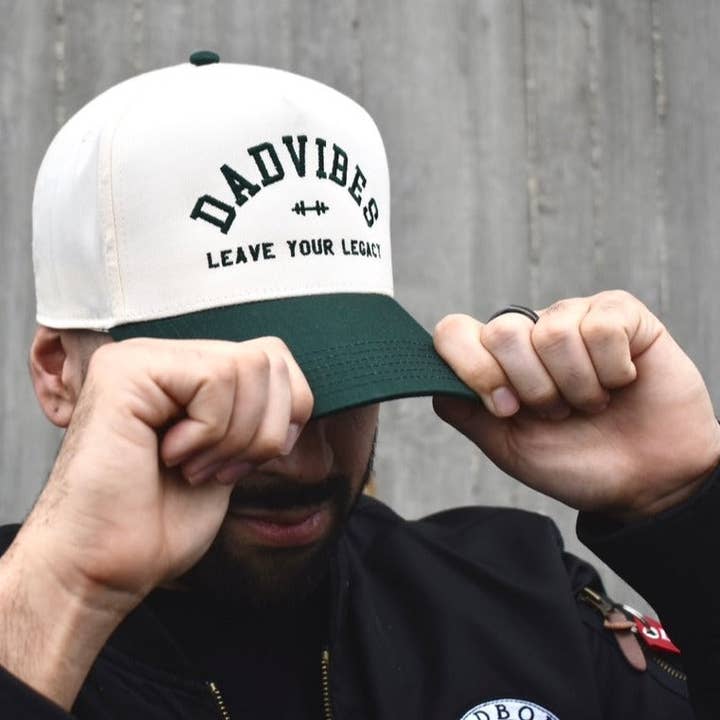 Dadbod Apparel - Wholesale Baseball Cap - Men's - DadVibes 5 Panel Hat (Cream/Green)