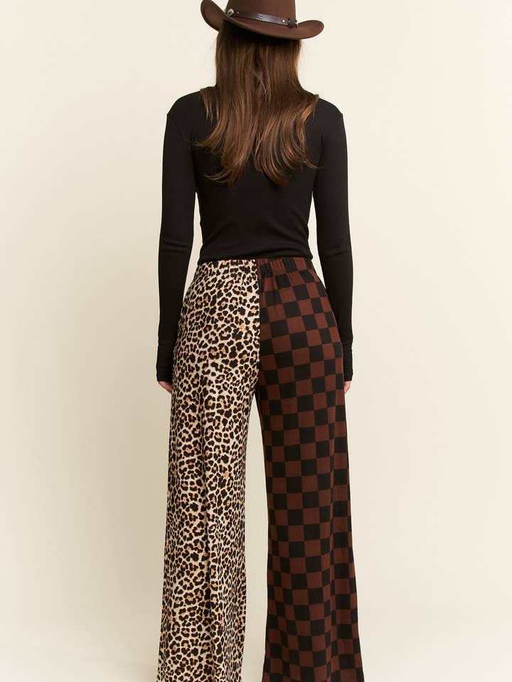 MOCHA SPLIT DECISION LEOPARD-CHECKERED PANTS for wholesale on Faire2