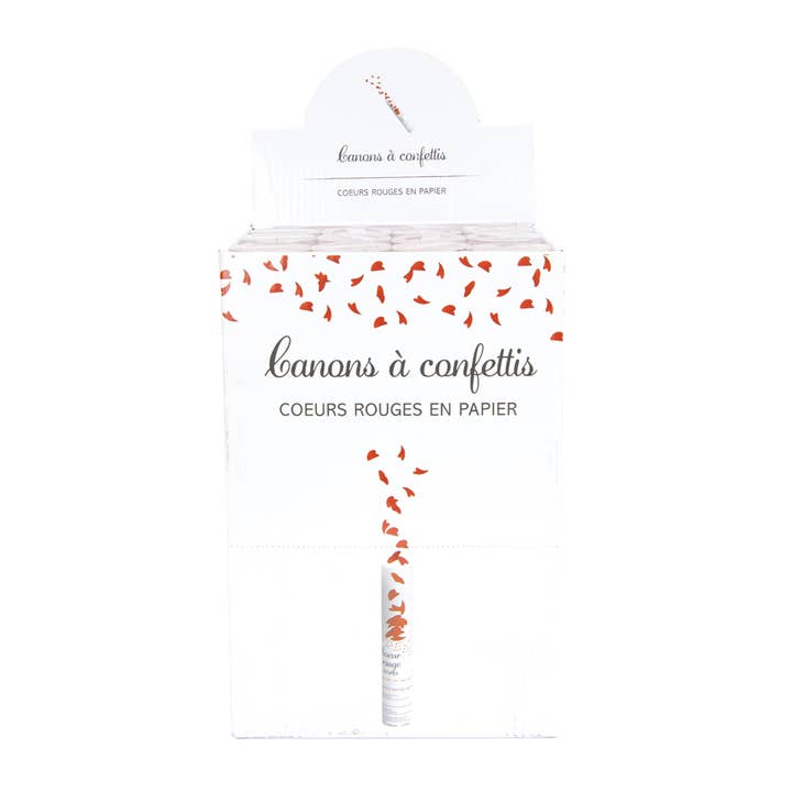 CANON A CONFETTI COEUR ROUGE TUBE TRANSPARENT 25CM pour la vente par Tim&Puce Factory