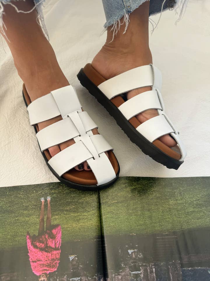 Christina Christi - Wholesale Sandals - Women's - Leather Flat Sandals Women, Leather Slide Sandals, White2