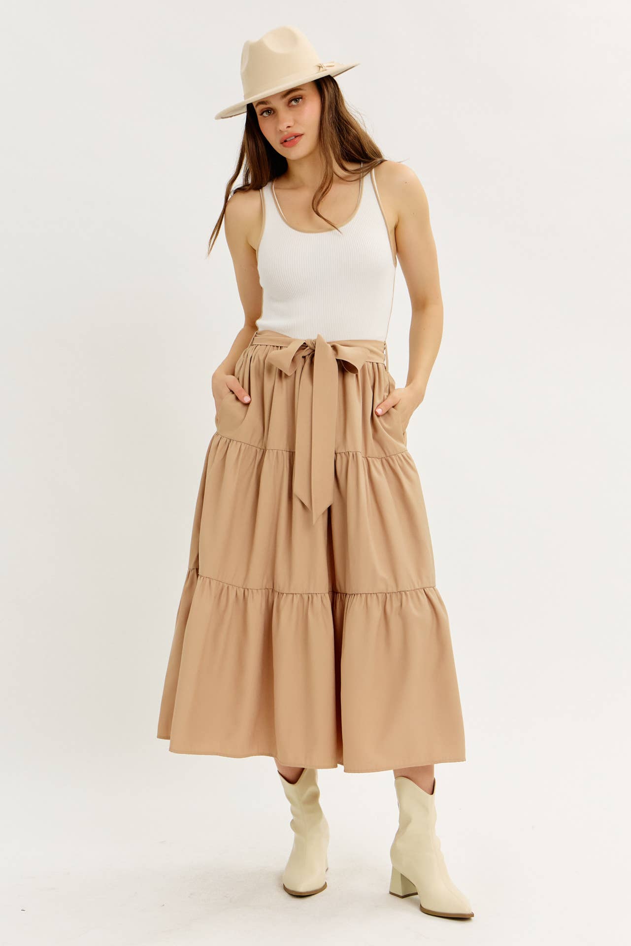 idem ditto - Wholesale Dress - Women's - MIXED MEDIA TIERED RUFFLE SWEATER TANK MIDI DRESS WITH BELT12