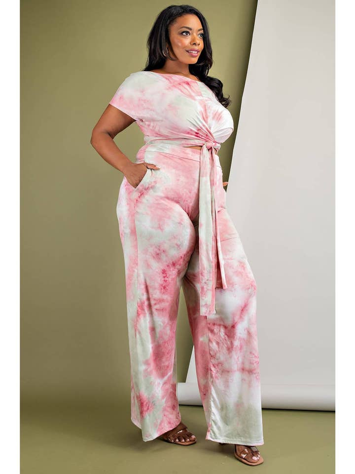 PLUS OFF-SHOULDER WRAP AROUND TOP EN BROEKSET voor wholesale door Exclusively Yourz