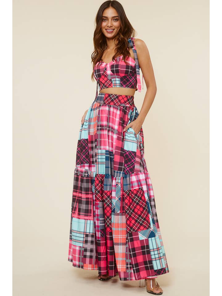 QMP Moda - Wholesale Top & Skirt Set - Women's - PATTERN BLOCKED PLAID PRINTED SET5
