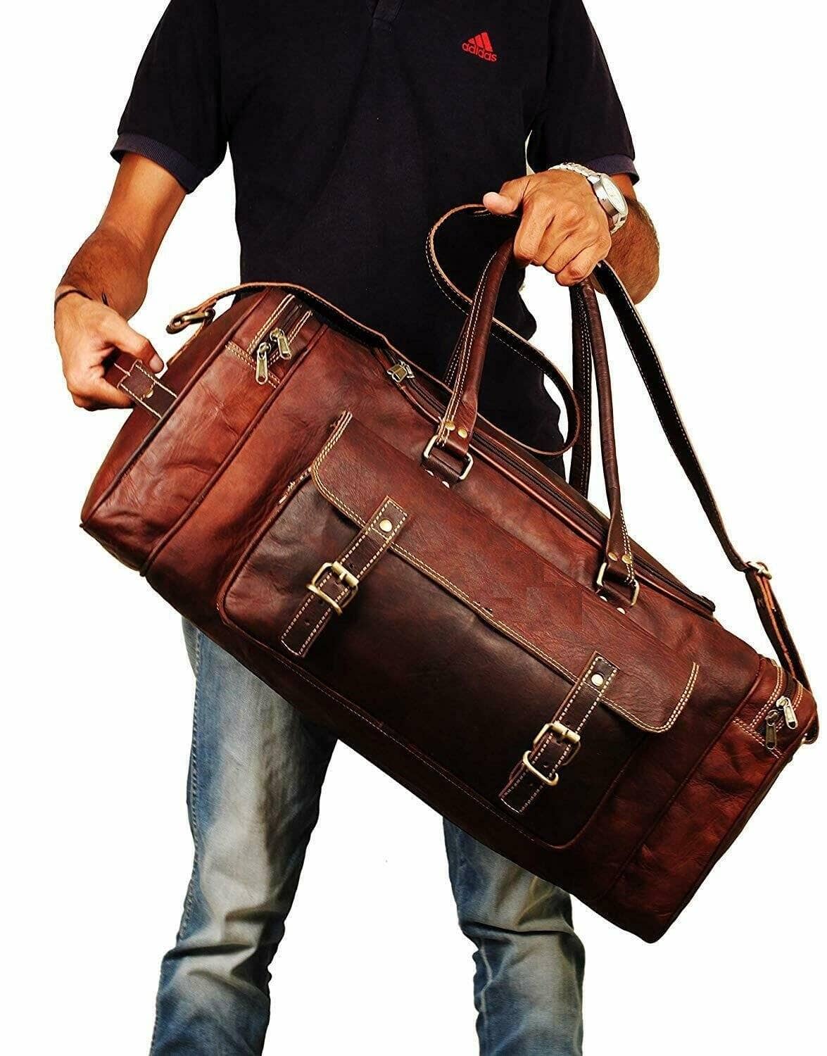 Classy Leather Bags - Wholesale Weekender Bag - Men's - Traveler Weekender Duffle Bag + FREE Toiletry Bag5
