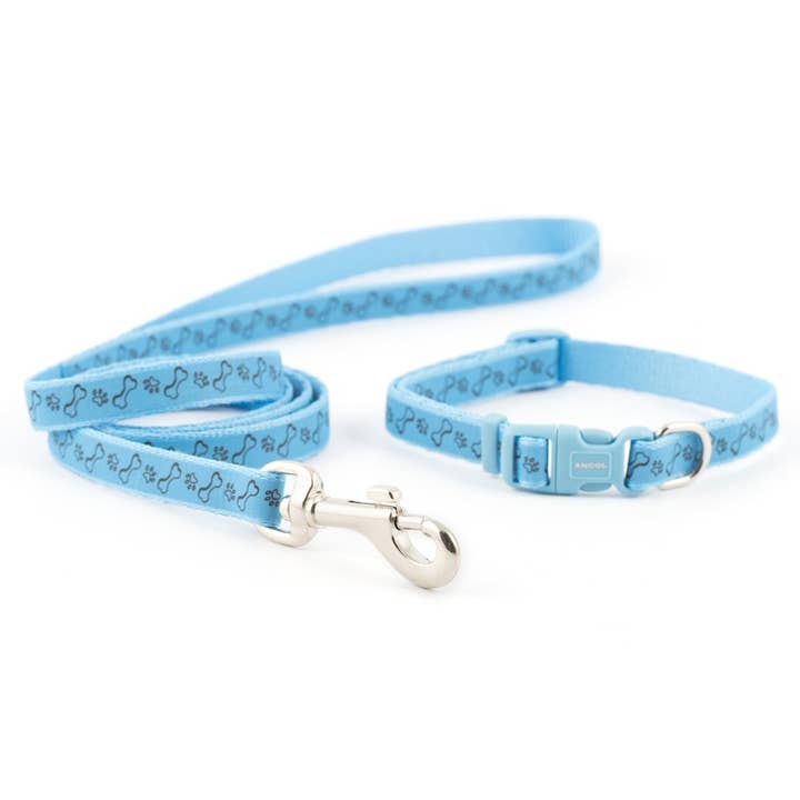 Small Bite Paw n Bone Collar & Lead Set ( blue or pink) for wholesale by Ancol Pet Products Ltd