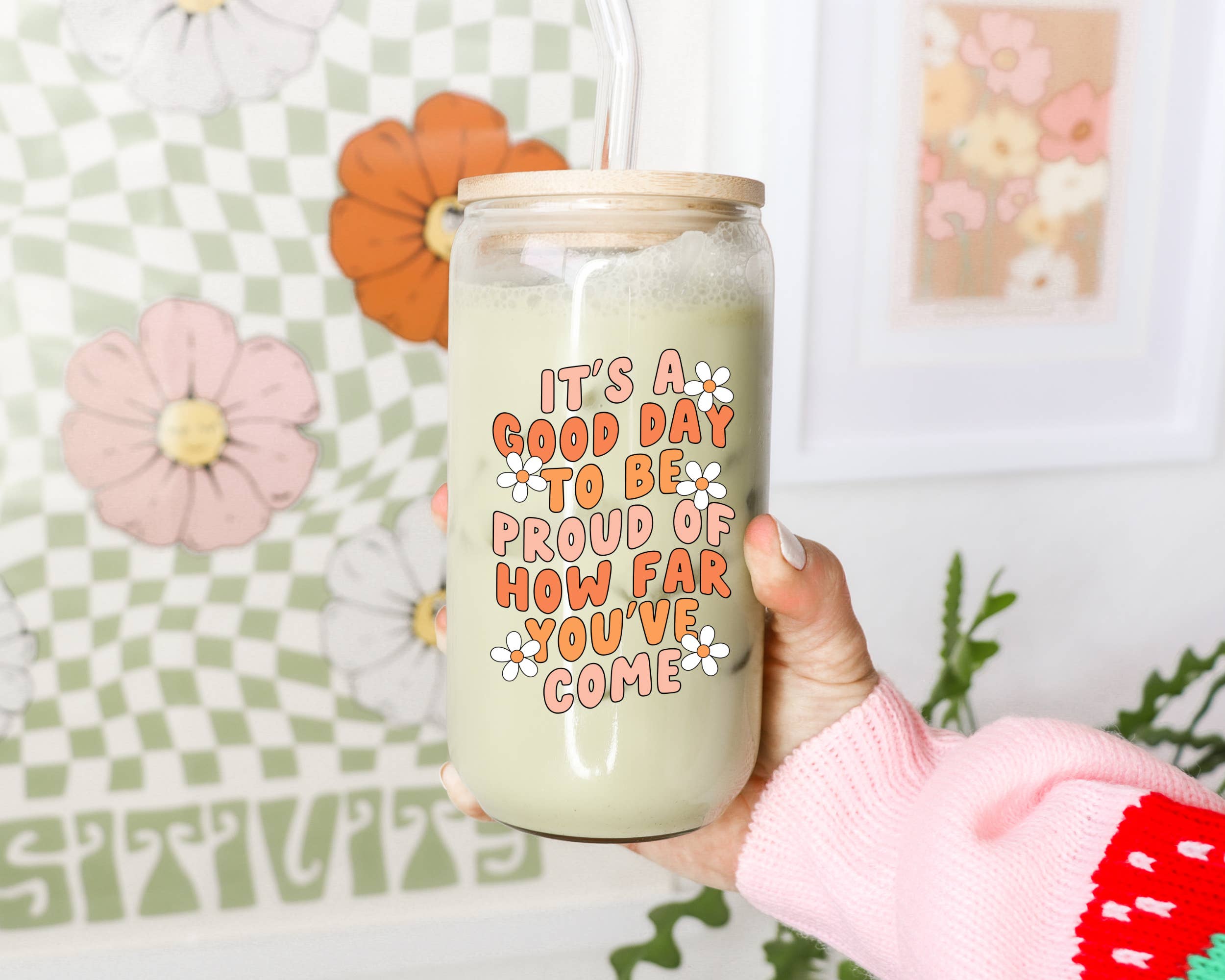 Boho + Babe - Vente Verre/tasse - Tasse en verre Good Day de 16 oz avec couvercle en bambou