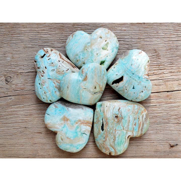 Kaia & Crystals – Großhandel Spiritueller Stein/Kristall – Herz aus blauer Aragonit-Kristallskulptur (50 mm - 85 mm)5