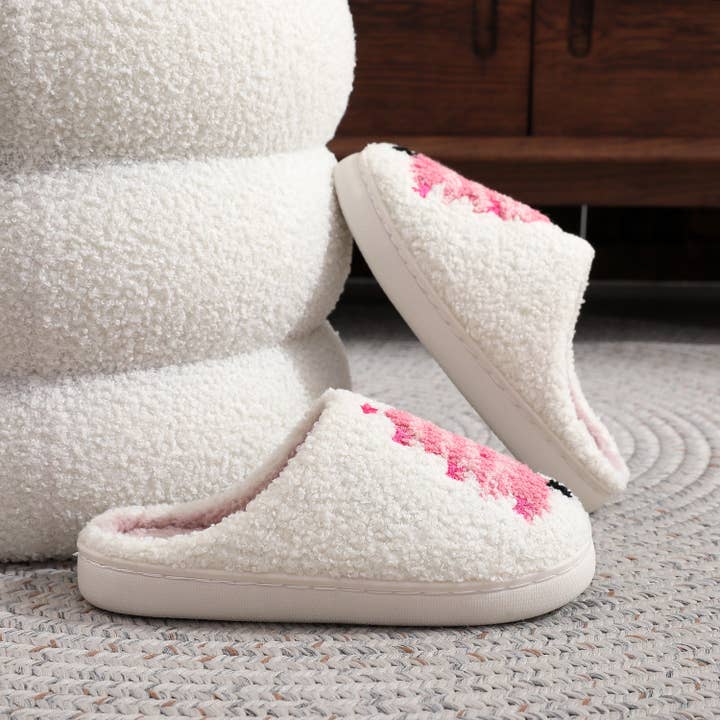 White WARM PINK CHRISTMAS TREE COTTON SLIPPERS_CWSHS00253 for wholesale on Faire2