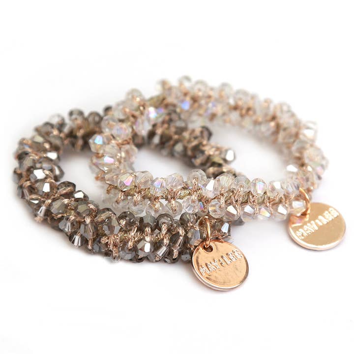 Set di elastici per capelli glamour da 2 champagne taupe per la vendita all'ingrosso da parte di Love Ibiza