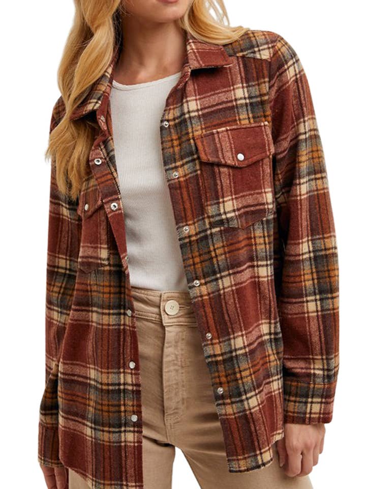 Button Down Plaid Shacket for wholesale by Vanilla Monkey