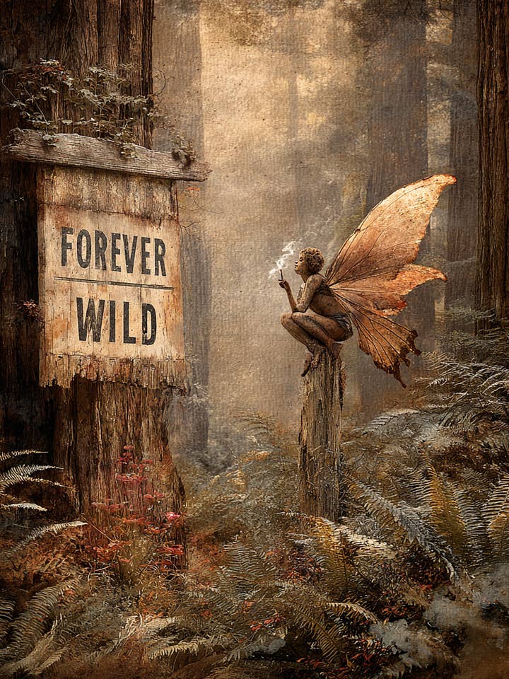 Fairies Forever Wild - Fairy Smoking a Marijuana Joint Art Print for wholesale by Mowbi