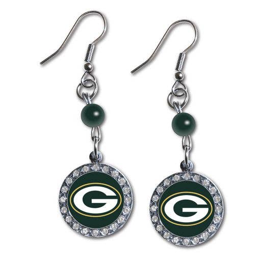 NFL Green Bay Packers Rhinestone Dangle Earrings for wholesale by Mojo Licensing