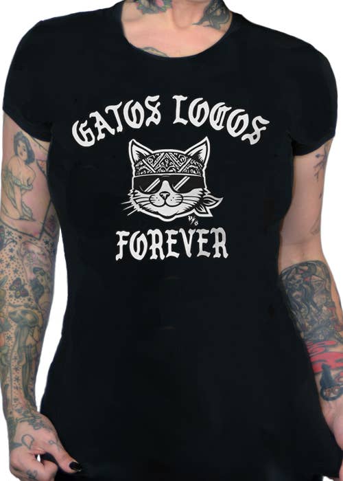 Black White GATOS LOCOS FOREVER Cat Lovers Graphic Print Tee  for wholesale on Faire1