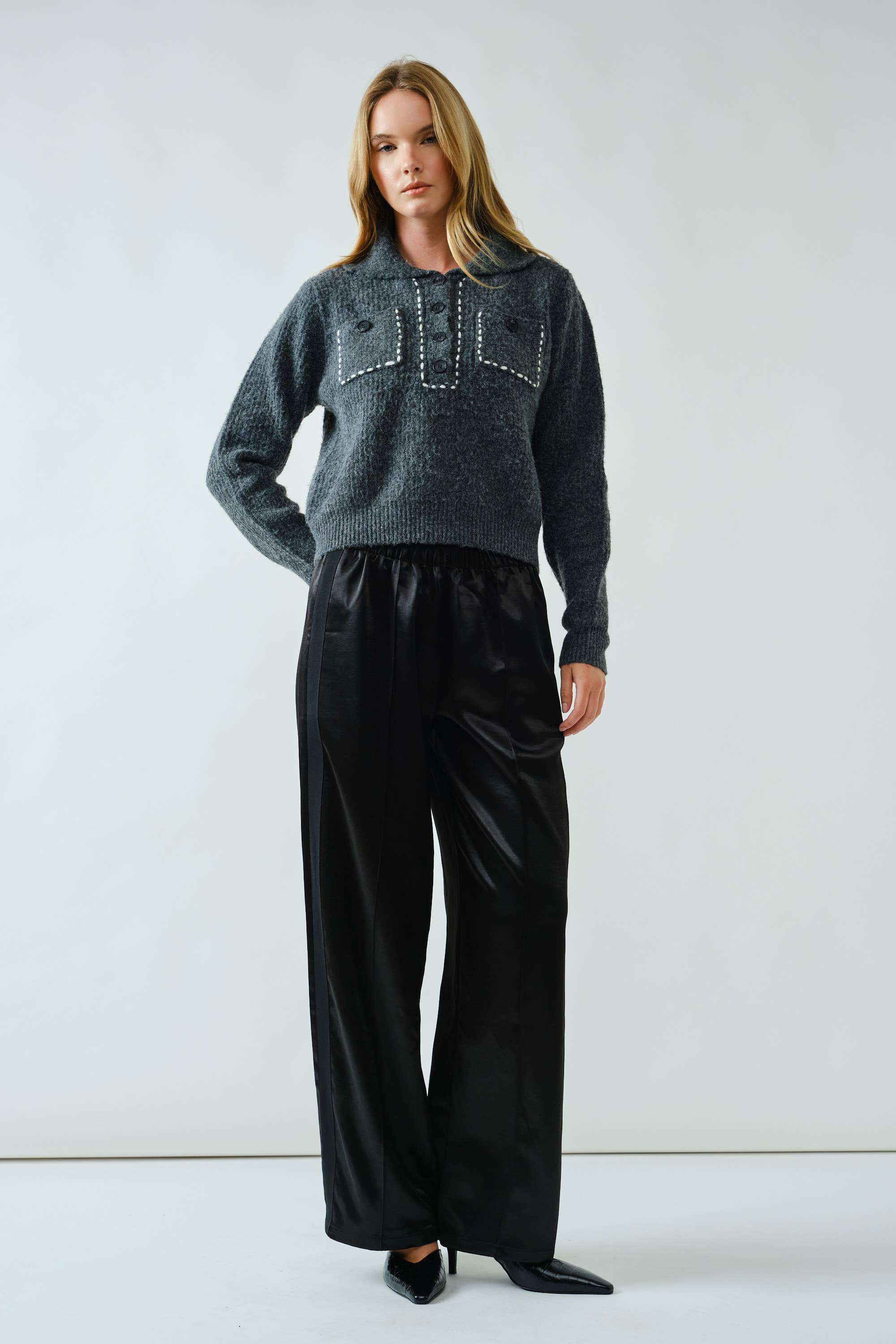 Aaron & Amber - Wholesale Knit Sweater - Women's - AJT5389 STITCH DETAIL COLLAR PULLOVER SWEATER4