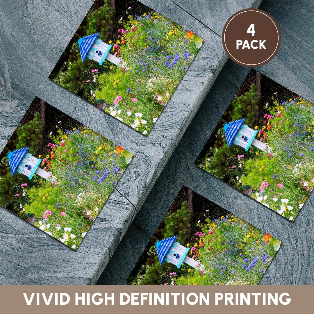 3dRose - Vente Sous-verre - 3dRose, États-Unis, Oregon. Cannon Beach. Jardin avec nichoir blanc au toit bleu, Dessous de verre5