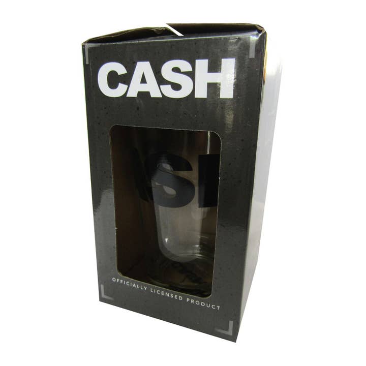 Johnny Cash Black Logo Glass Pint Glass Pint Glass for wholesale by Rockabilia