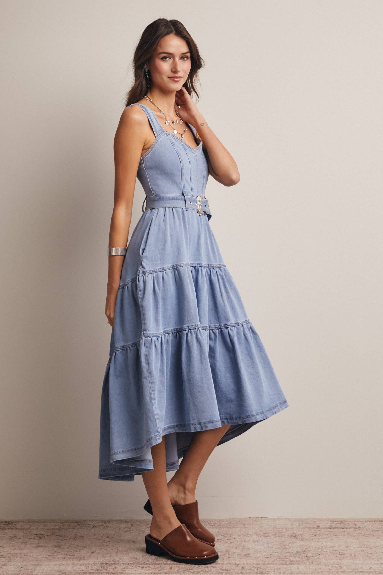 Forte - Wholesale Dress - Women's - Tiered Denim Maxi Dress FD002317