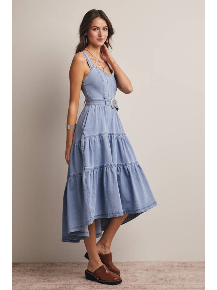 Forte - Wholesale Dress - Women's - Tiered Denim Maxi Dress FD002317