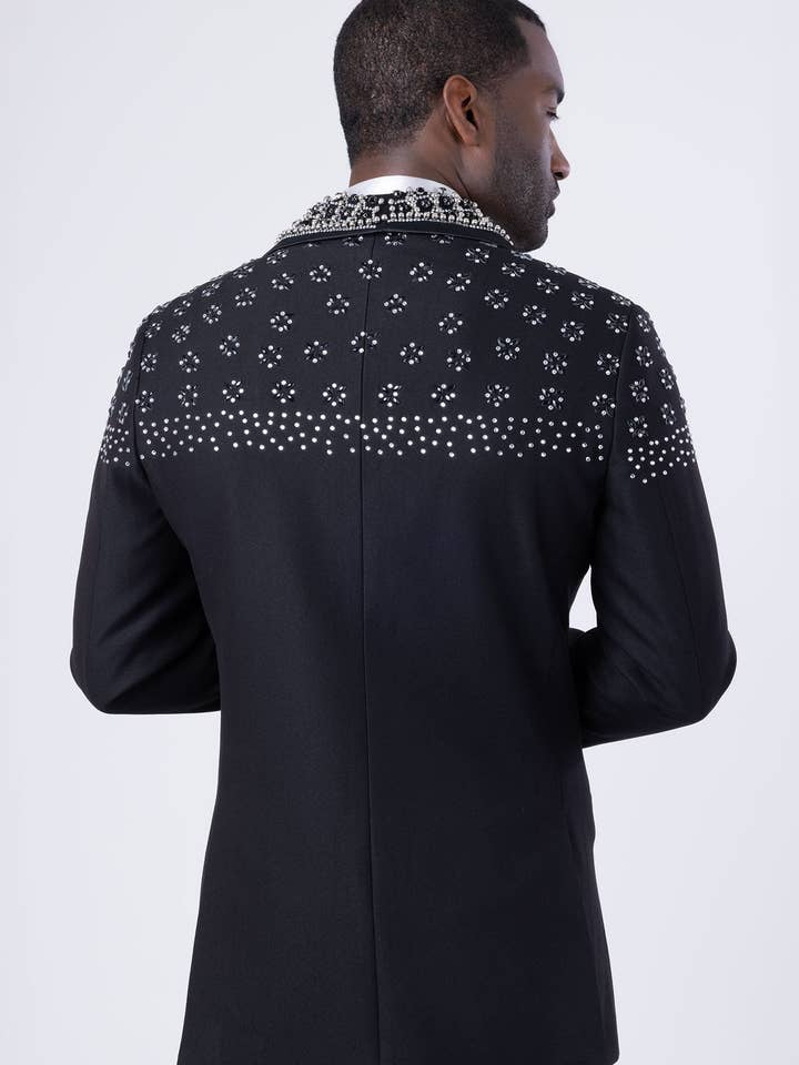 BARABAS - Wholesale Blazer - Men's - Men's Floral Rhinestone Shawl Lapel Blazer 4EBL4611