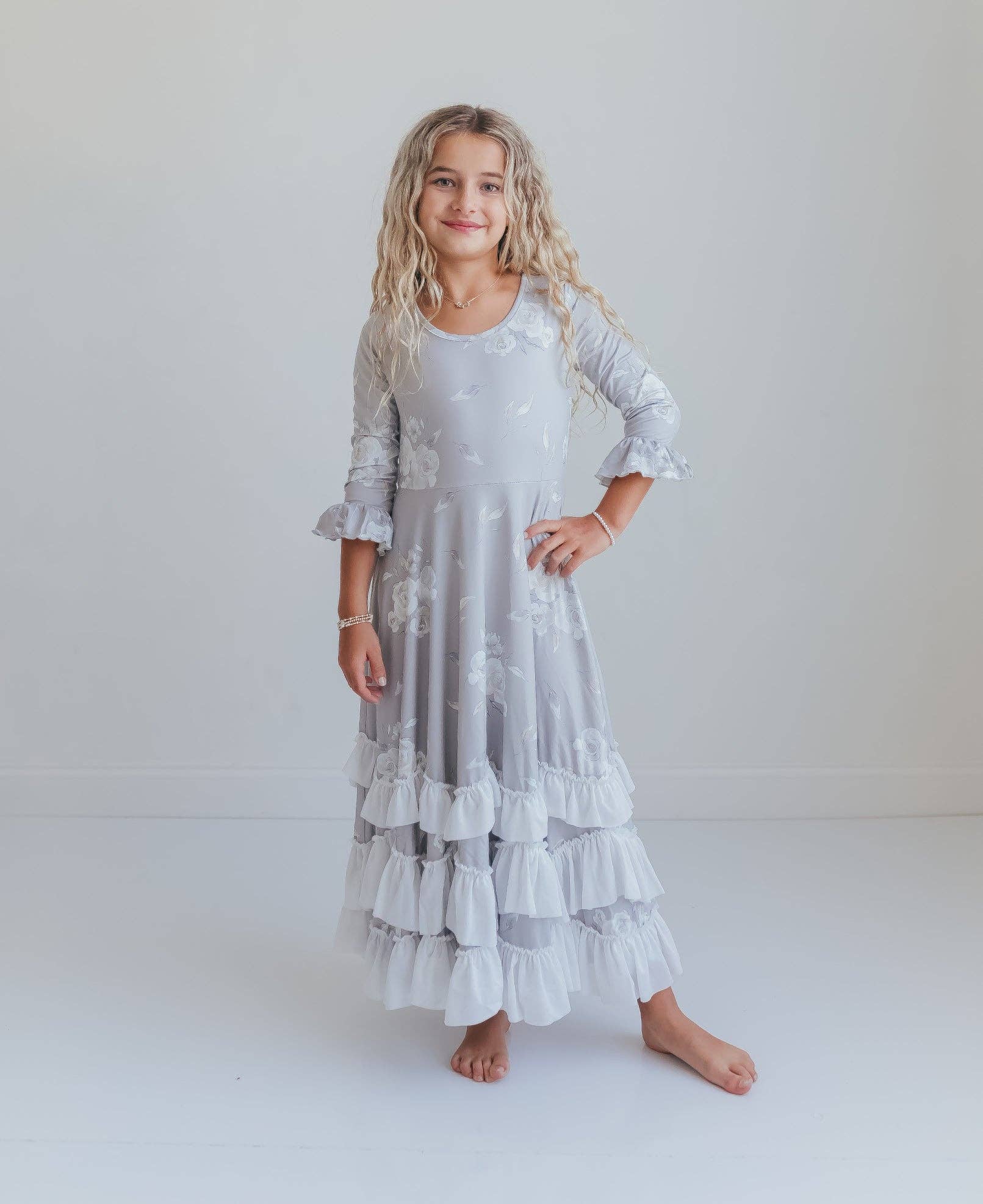 Oopsie Daisy - Wholesale Dress - Kids - Girls Winter Rose Floral Long Sleeve Ruffles Dress3