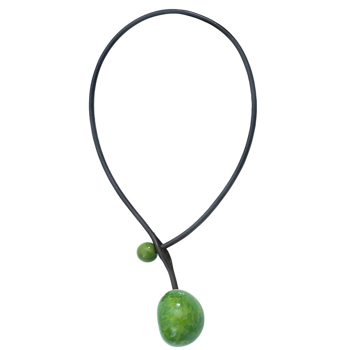 Lunasol - Wholesale Choker/Collar - CERISE green necklace in vegetable ivory and leather0