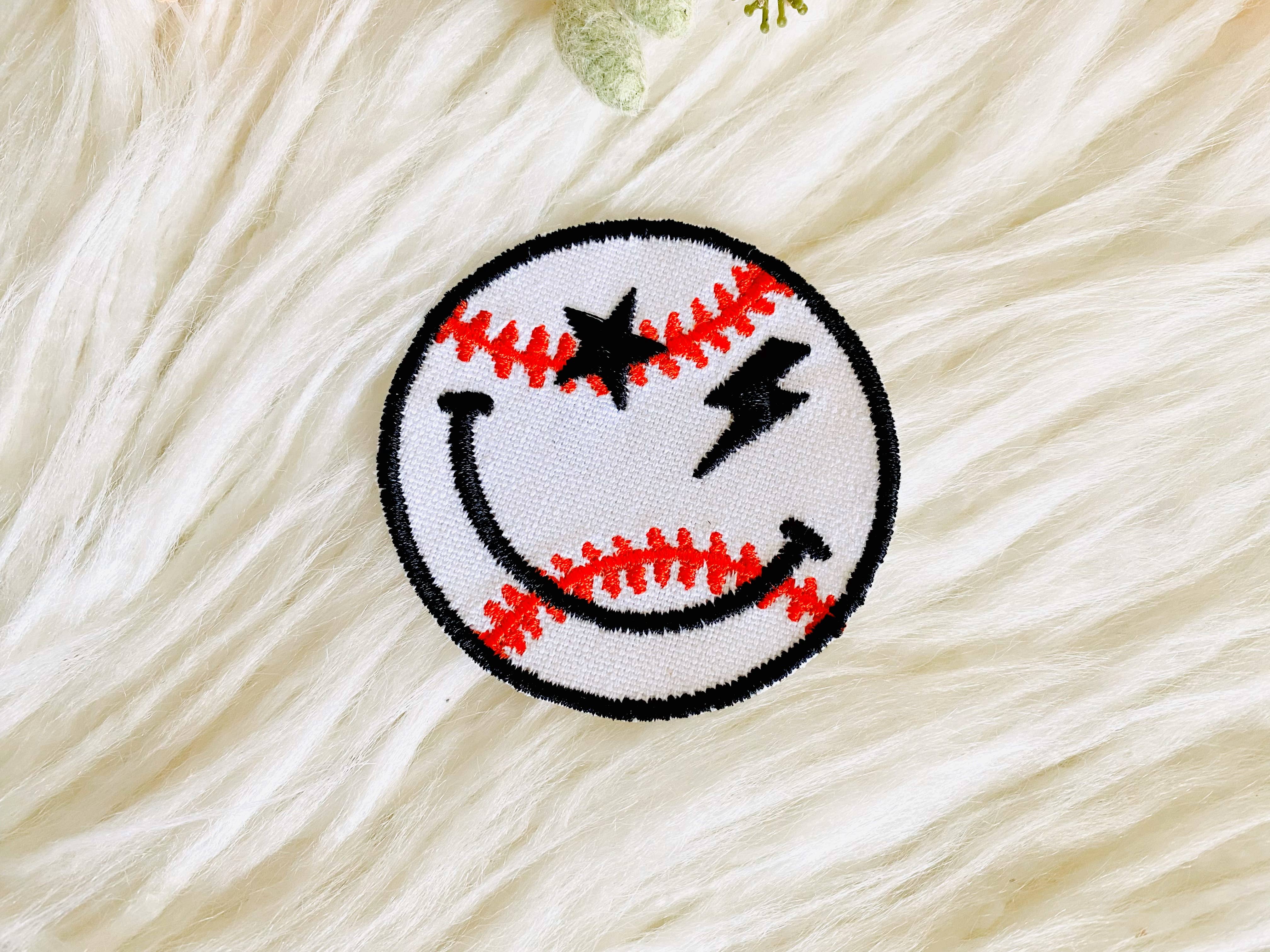 R & R Stitched - Wholesale Patch - Baseball happy face embroidered iron-on hat patch2
