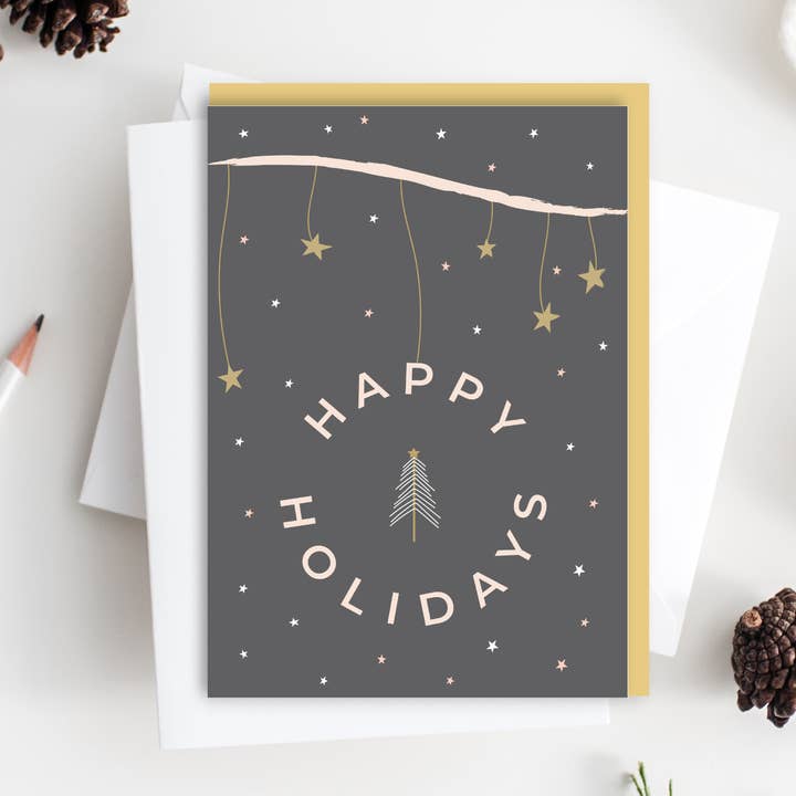 Happy Holidays Seasonal Card for wholesale by Três Paper Co