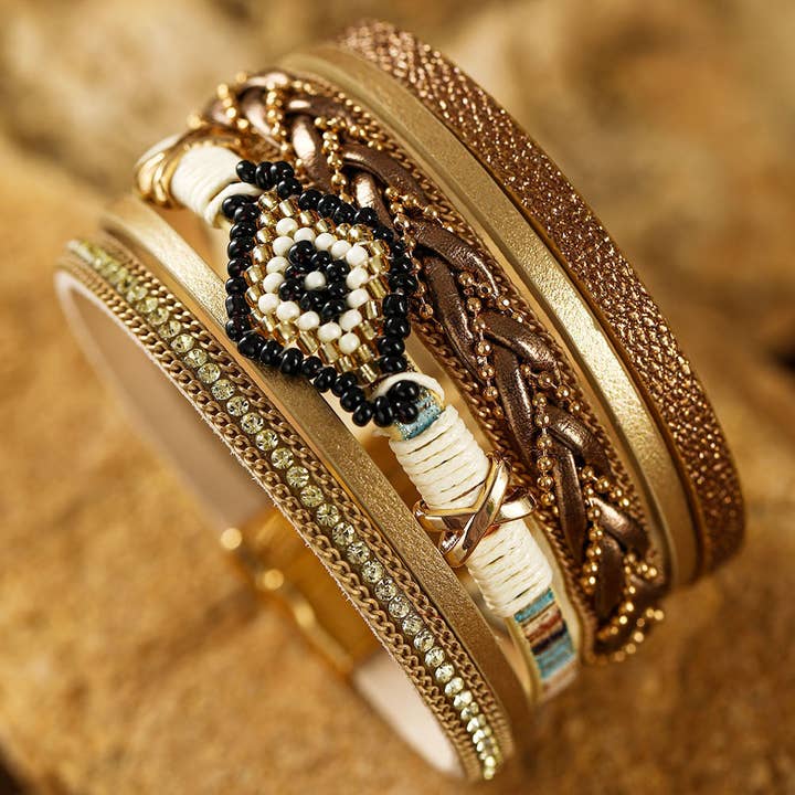 Multicolor Rhinestone Beaded Magnetic Buckle Bracelet for wholesale on Faire