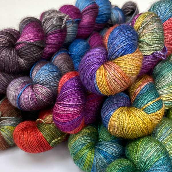 Mulberino 4ply  Merino Silk and Yak yarn dyed to order for wholesale by Orchidean Luxury Yarns