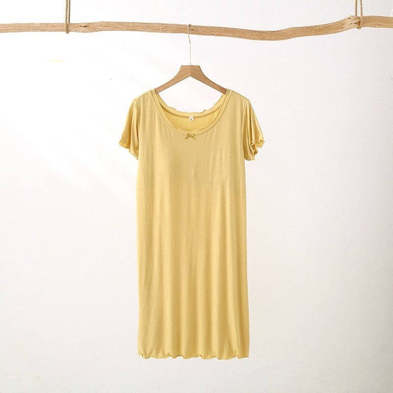 kycozy – wholesale Nattlinne - Dam – Enfärgad kortärmad chemise med inbyggd bh-vaddering0