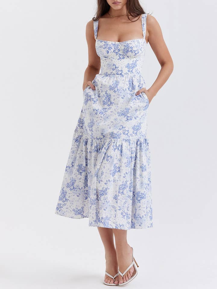 Rosa Clothing - Wholesale Dress - Women's - Suspender Floral Backless Cake Dress