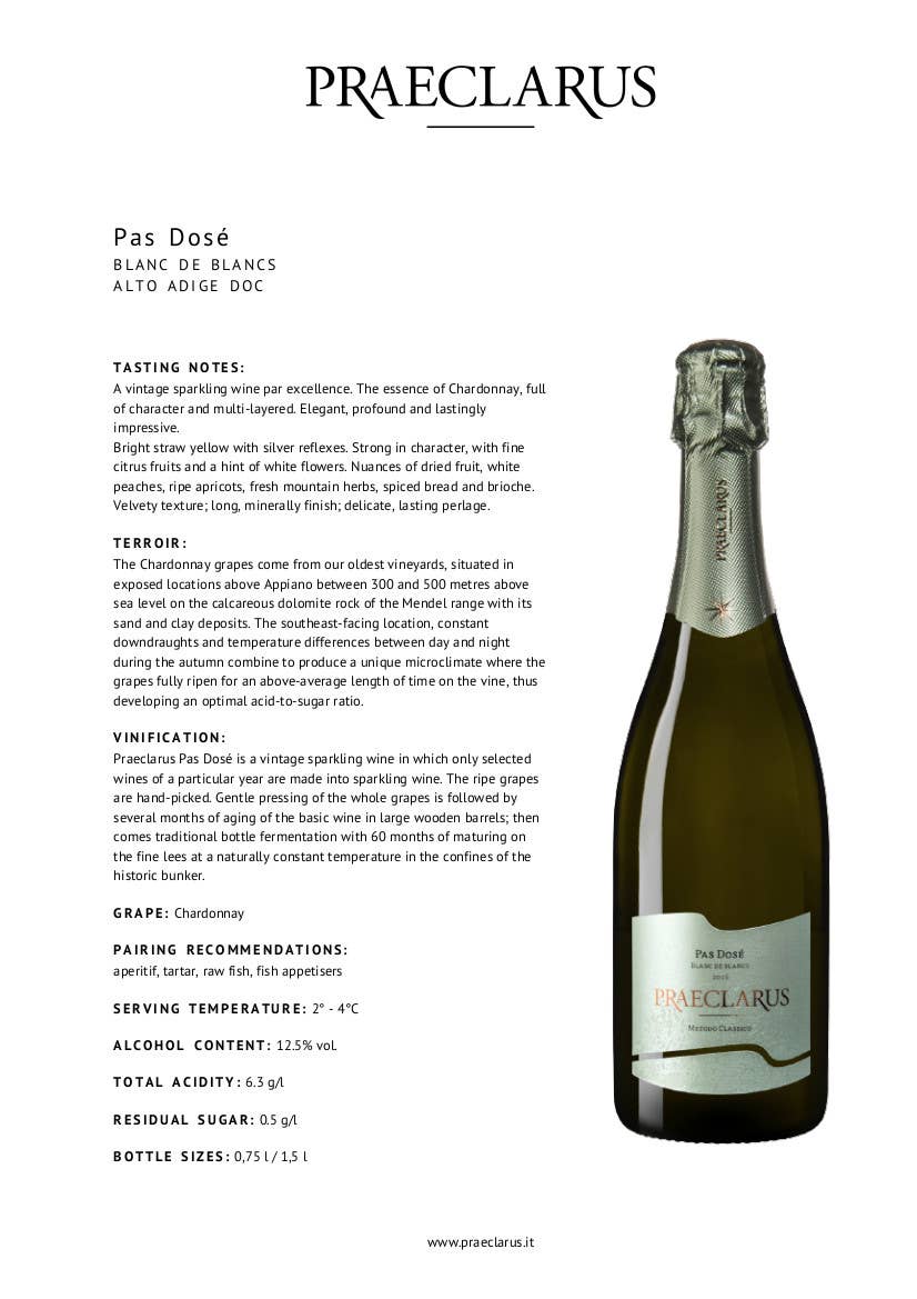 Metina SAS - Wholesale Champagne/mousserende wijn - Praeclarus Blanc De Blancs São Paulo Pas Dosè 75 cl1