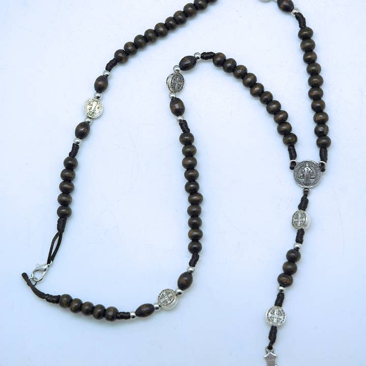 Contreras Designs - Wholesale Prayer beads necklace - PF3052- Wood St. Benedict Rosary Necklace0