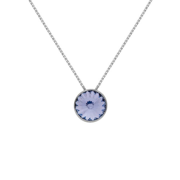 Basic short necklace 9mm crystal circle in rhodium-plated silver for wholesale by Victoria Cruz