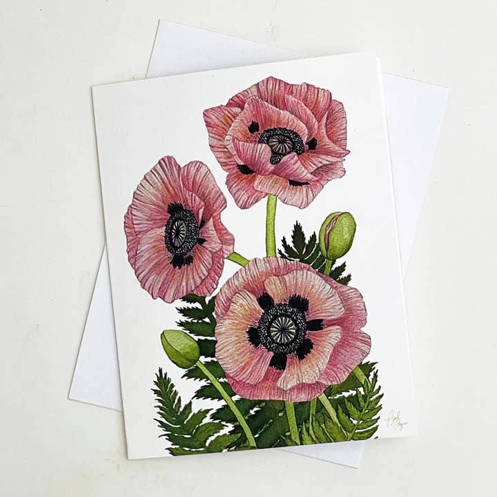 Pink Oriental Poppy Notecard for wholesale by Broad Bloom