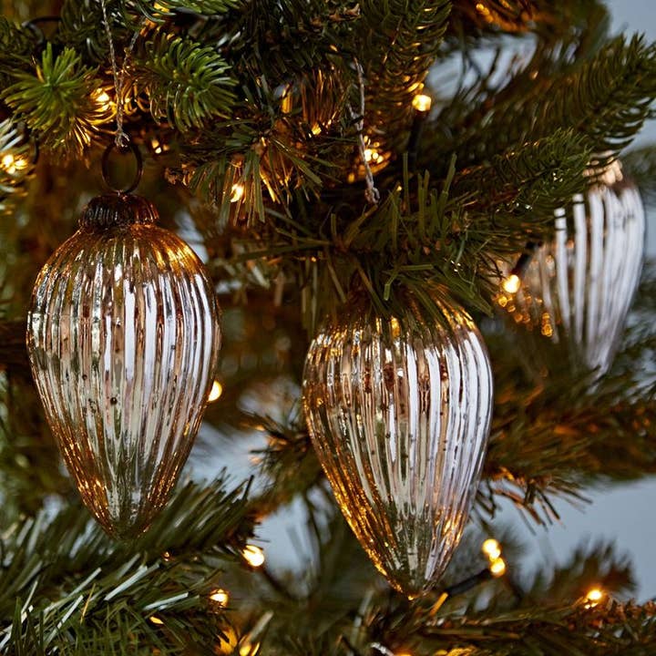 Set Of Three Antique Effect Glass Teardrop Christmas Baubles for wholesale by The Paper High Gift Company Limited