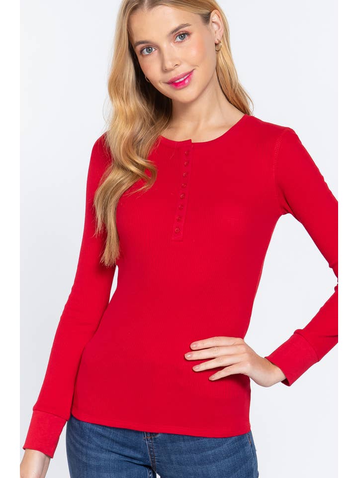 Active Basic | Active USA – wholesale Knit top – Women's – Long Sleeve Henley Thermal Knit Top