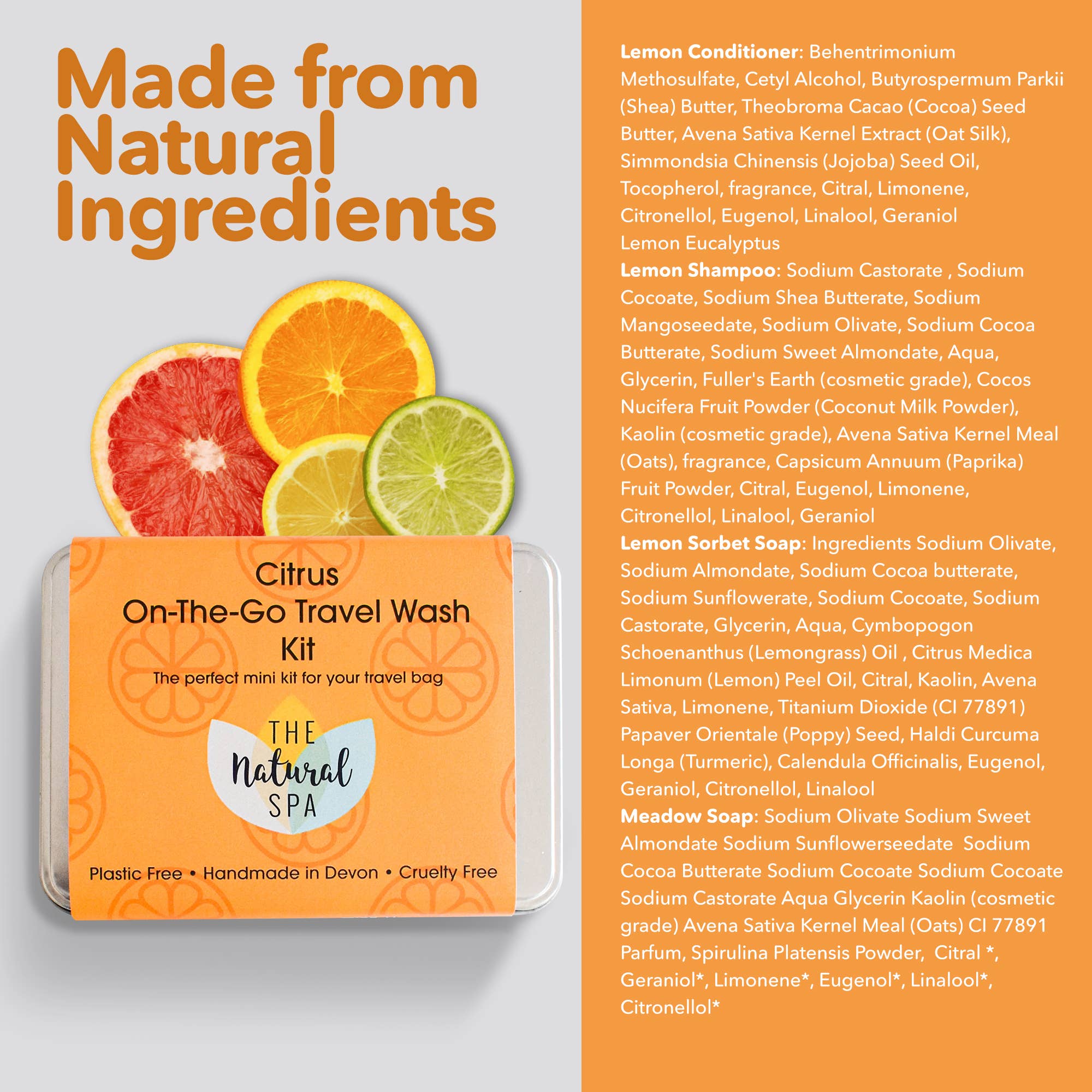 The Natural Spa Cosmetics – wholesale Bath & body set – Citrus Mini "On-The-Go" Travel Wash kit - gift set6