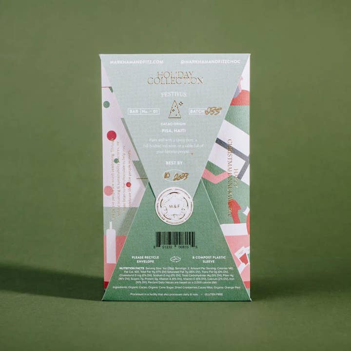 Markham & Fitz Chocolate - Wholesale Chocolate Bar - Festivus - Cranberry Citrus 75% Dark Chocolate 1