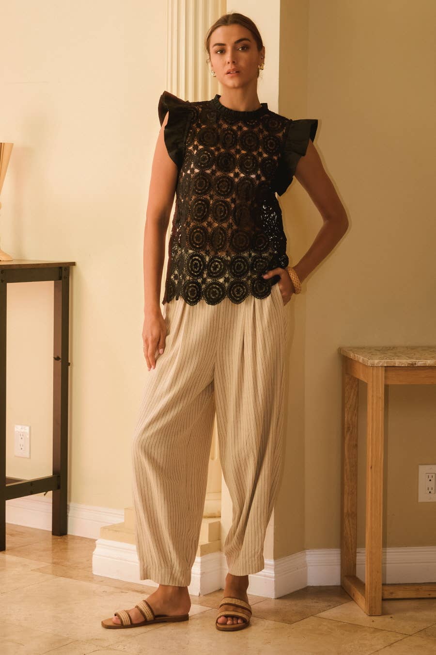 Oddi - Vente Chemisier – femme - Haut à manches courtes évasées en dentelle crochetée Plus1