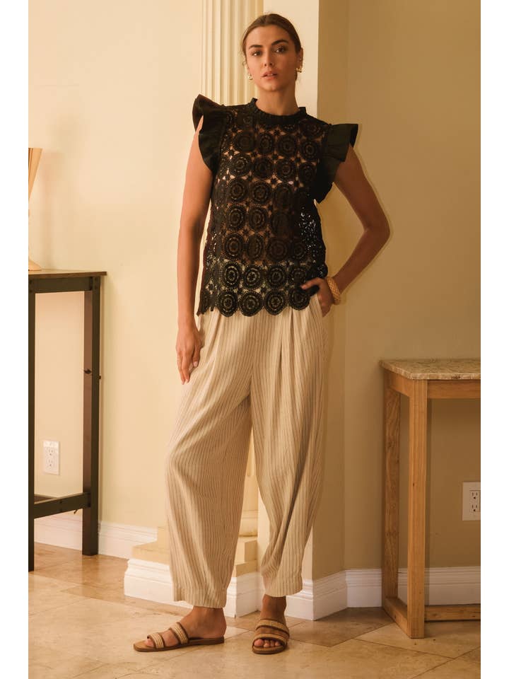 Oddi - Vente Chemisier – femme - Haut à manches courtes évasées en dentelle crochetée Plus1