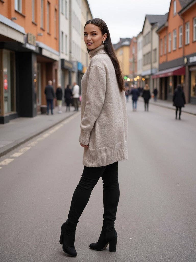 Marayn - Wholesale Knitted jumper – Women′s - Cozy Oversized Turtleneck Knit Sweater for FallWinter14