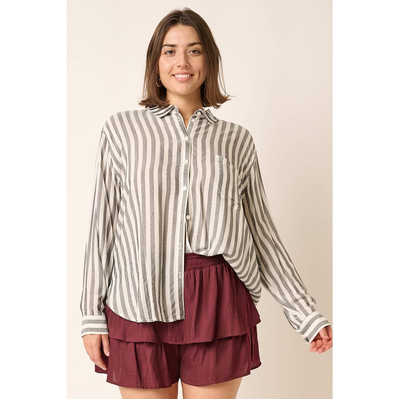 mittoshop – wholesale Buttoned-down shirt – Women's – PLUS STRIPED BUTTON DOWN SHIRT0